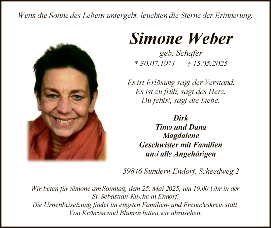 Todesanzeige von Simone Weber von HASK