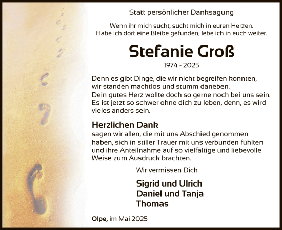 Todesanzeige von Stefanie Groß von WA