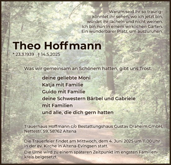 Todesanzeige von Theo Hoffmann von HALN