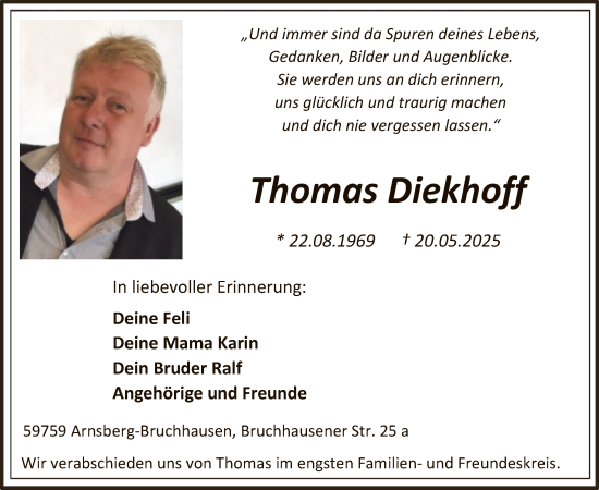 Todesanzeige von Thomas Diekhoff von HASK