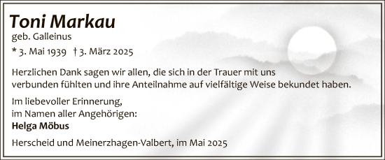 Todesanzeige von Toni Markau von WA