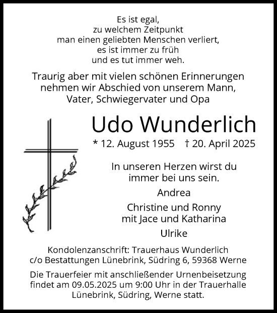 Todesanzeige von Udo Wunderlich von WA