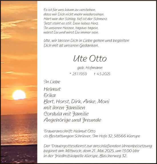 Todesanzeige von Ute Otto von WA