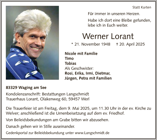 Todesanzeige von Werner Lorant von WA