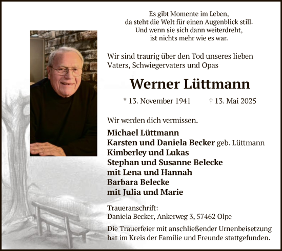 Todesanzeige von Werner Lüttmann von HASK