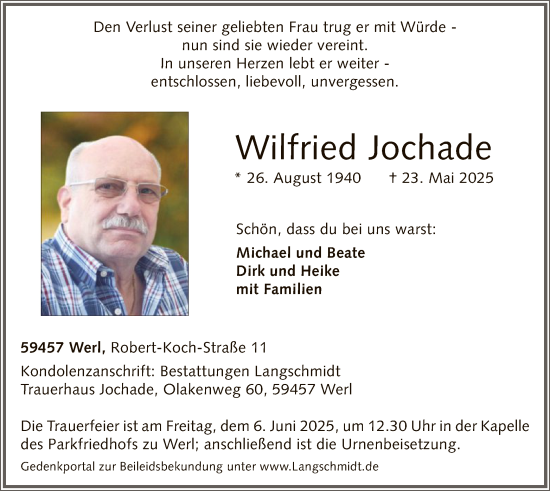 Todesanzeige von Wilfried Jochade von HASO