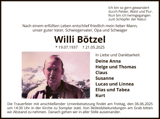Todesanzeige von Willi Bötzel von HASK