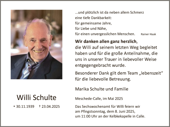 Todesanzeige von Willi Schulte von HASK