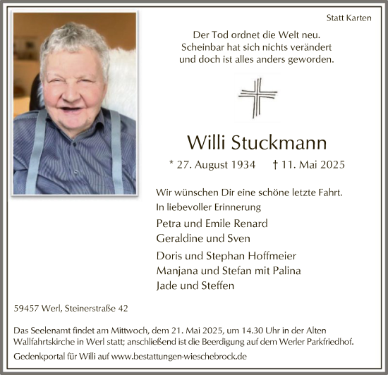 Todesanzeige von Willi Stuckmann von WA