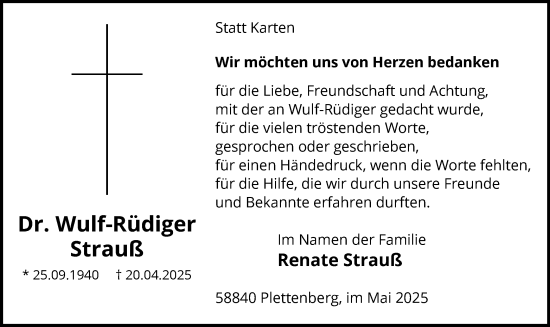 Todesanzeige von Wulf-Rüdiger Strauß von HALN