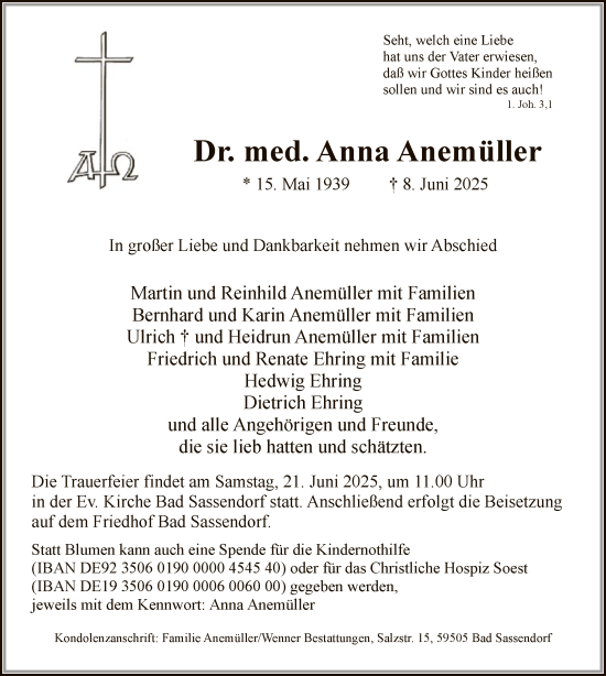 Todesanzeige von Anna Anemüller von HASO