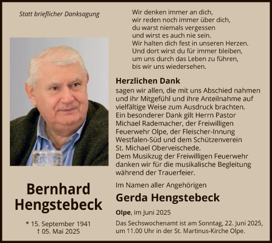Todesanzeige von Bernhard Hengstebeck von HASK