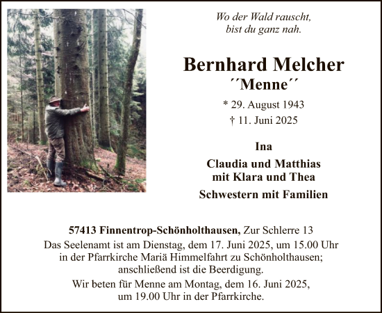 Todesanzeige von Bernhard Melcher von HASK
