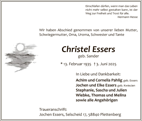 Todesanzeige von Christel Essers von HALN