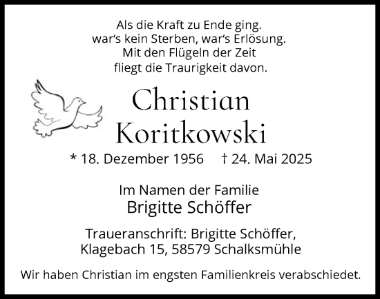 Todesanzeige von Christian Koritkowski von HALN