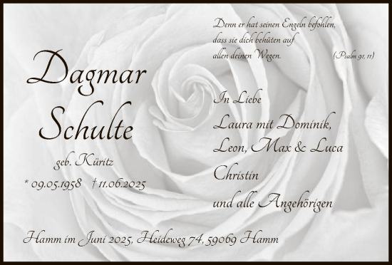 Todesanzeige von Dagmar Schulte von HAWA