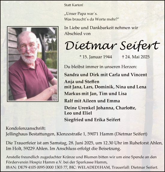 Todesanzeige von Dietmar Seifert von HAWA