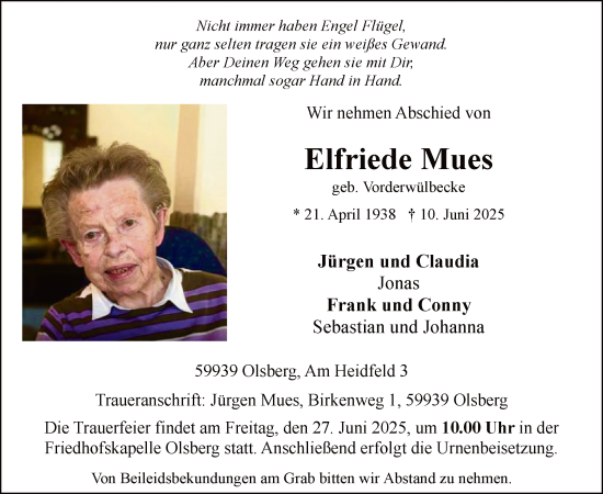 Todesanzeige von Elfriede Mues von HASK