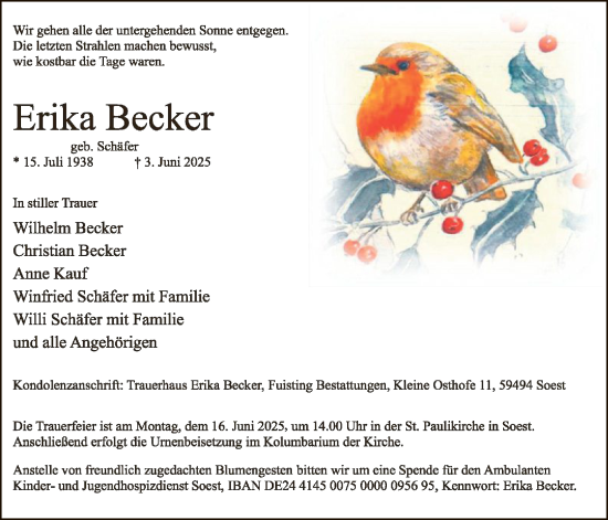 Todesanzeige von Erika Becker von HASO