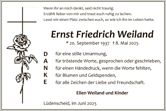 Todesanzeige von Ernst Friedrich Weiland von HALN