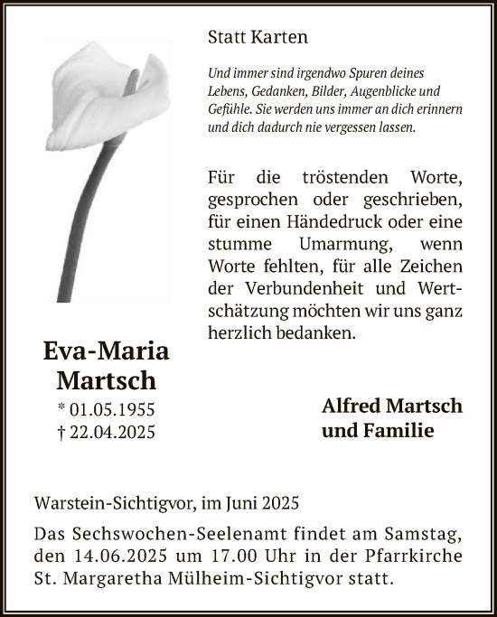 Todesanzeige von Eva-Maria Martsch von HASO