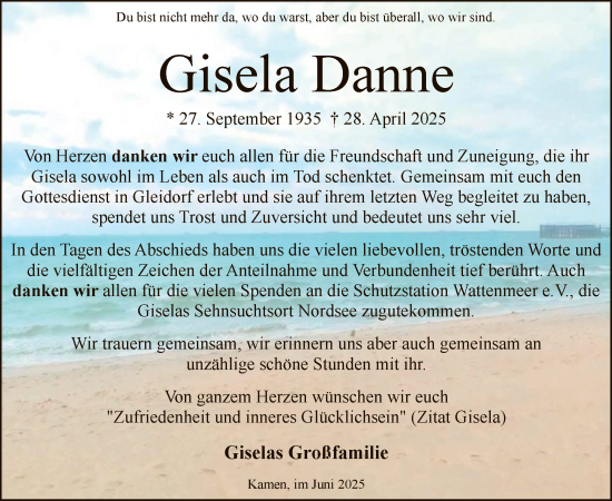 Todesanzeige von Gisela Danne von HASK