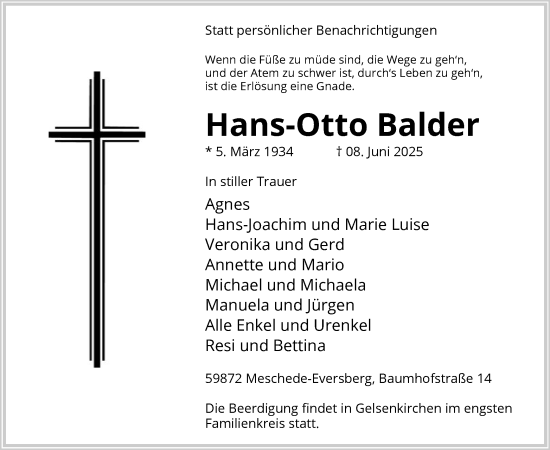 Todesanzeige von Hans-Otto Balder von HASK