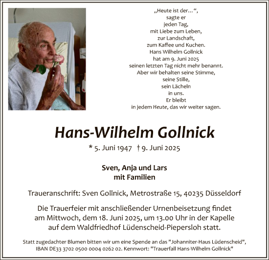 Todesanzeige von Hans-Wilhelm Gollnick von HALN