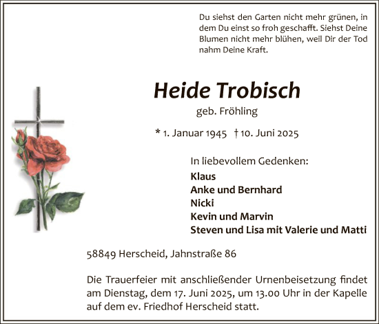 Todesanzeige von Heide Trobisch von HALN