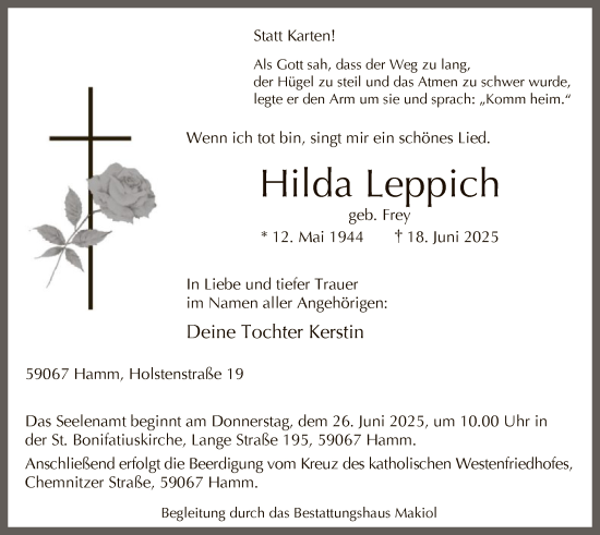 Todesanzeige von Hilda Leppich von HAWA