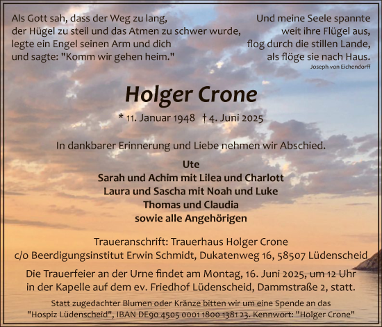 Todesanzeige von Holger Crone von HALN