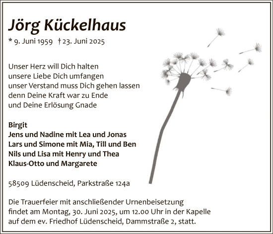 Todesanzeige von Jörg Kückelhaus von HALN