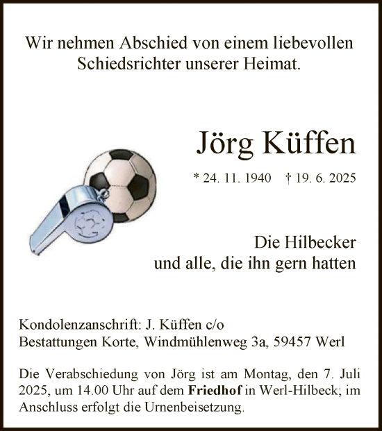Todesanzeige von Jörg Küffen von HASO