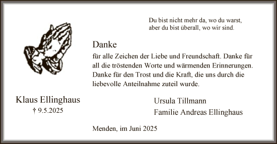 Todesanzeige von Klaus Ellinghaus von HASK