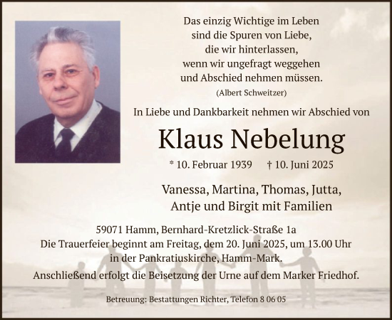 Todesanzeige von Klaus Nebelung von HAWA