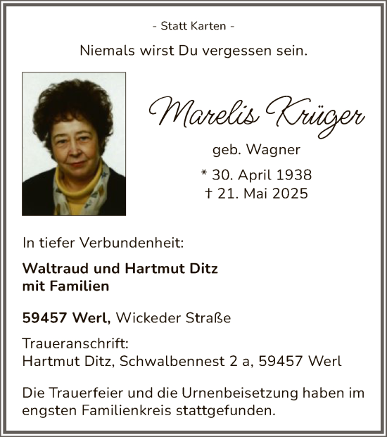 Todesanzeige von Marelis Krüger von HASO