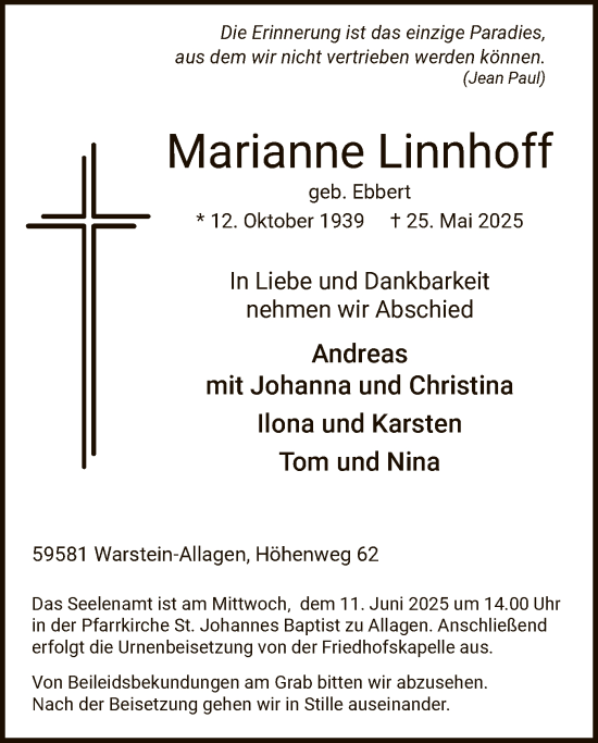 Todesanzeige von Marianne Linnhoff von HASO