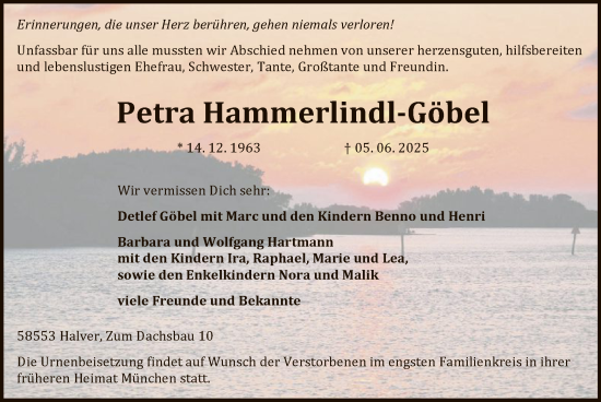 Todesanzeige von Petra Hammerlindl-Göbel von HALN