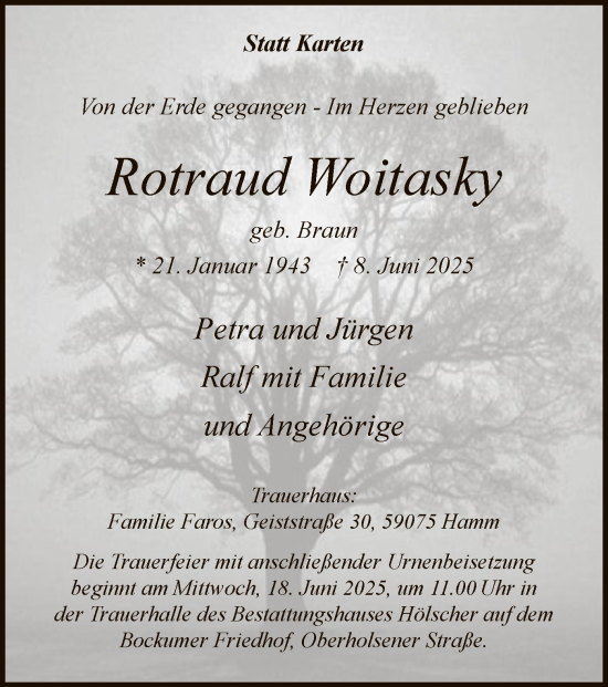 Todesanzeige von Rotraud Woitasky von HAWA