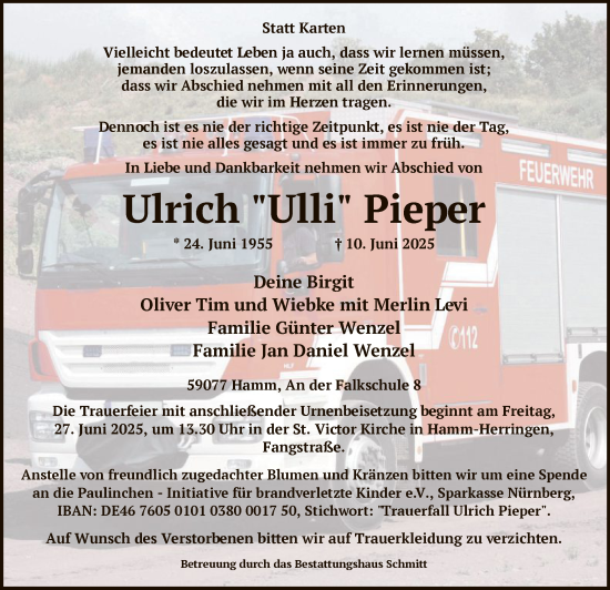 Todesanzeige von Ulrich Pieper von HAWA