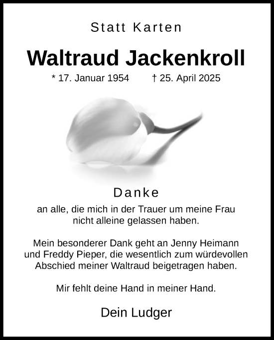 Todesanzeige von Waltraud Jackenkroll von HAWA