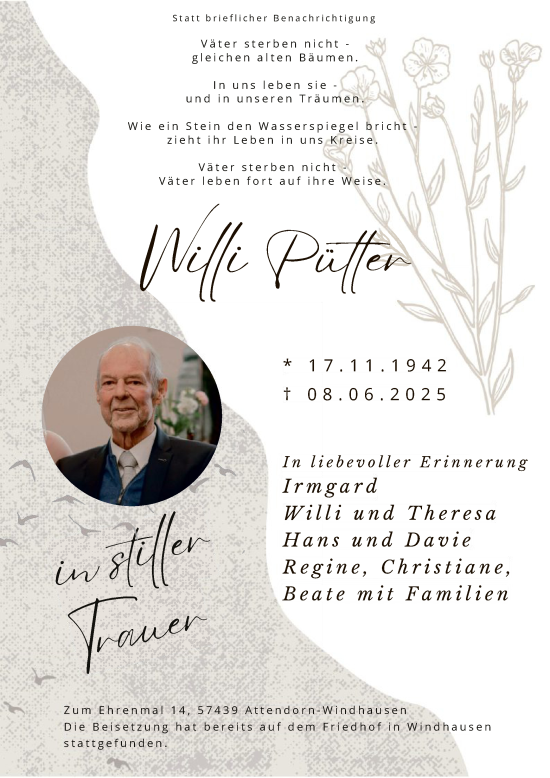 Todesanzeige von Willi Pütter von HASK