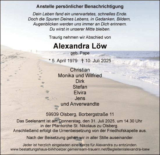 Todesanzeige von Alexandra Löw von HASK