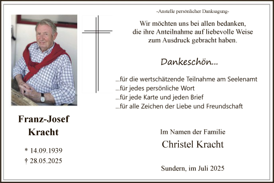 Todesanzeige von Franz-Josef Kracht von HASK