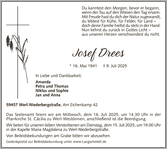 Todesanzeige von Josef Drees von HASO