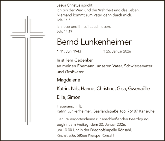 Todesanzeige von Bernd Lunkenheimer von HALN