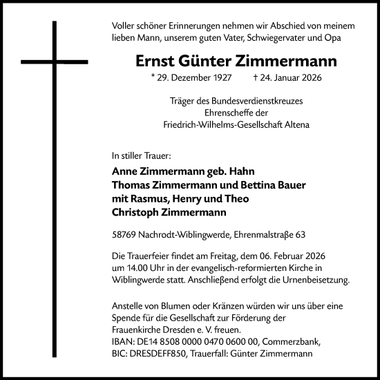 Todesanzeige von Ernst Günter Zimmermann von HALN