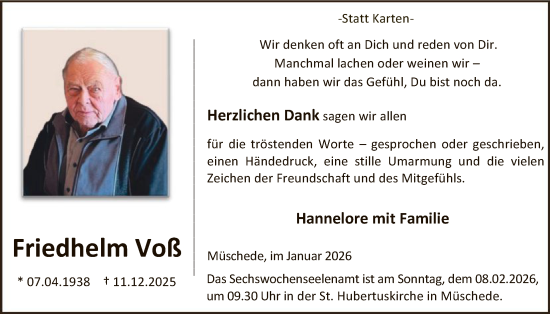 Todesanzeige von Friedhelm Voß von HASK