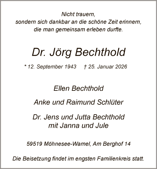 Todesanzeige von Jörg Bechthold von HASO