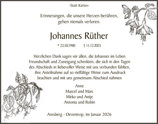 Todesanzeige von Johannes Rüther von HASK